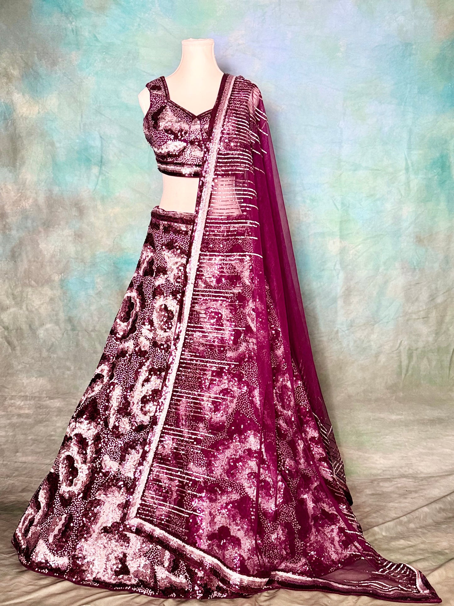 Radiant Deep Purple Lehenga with Net Dupatta