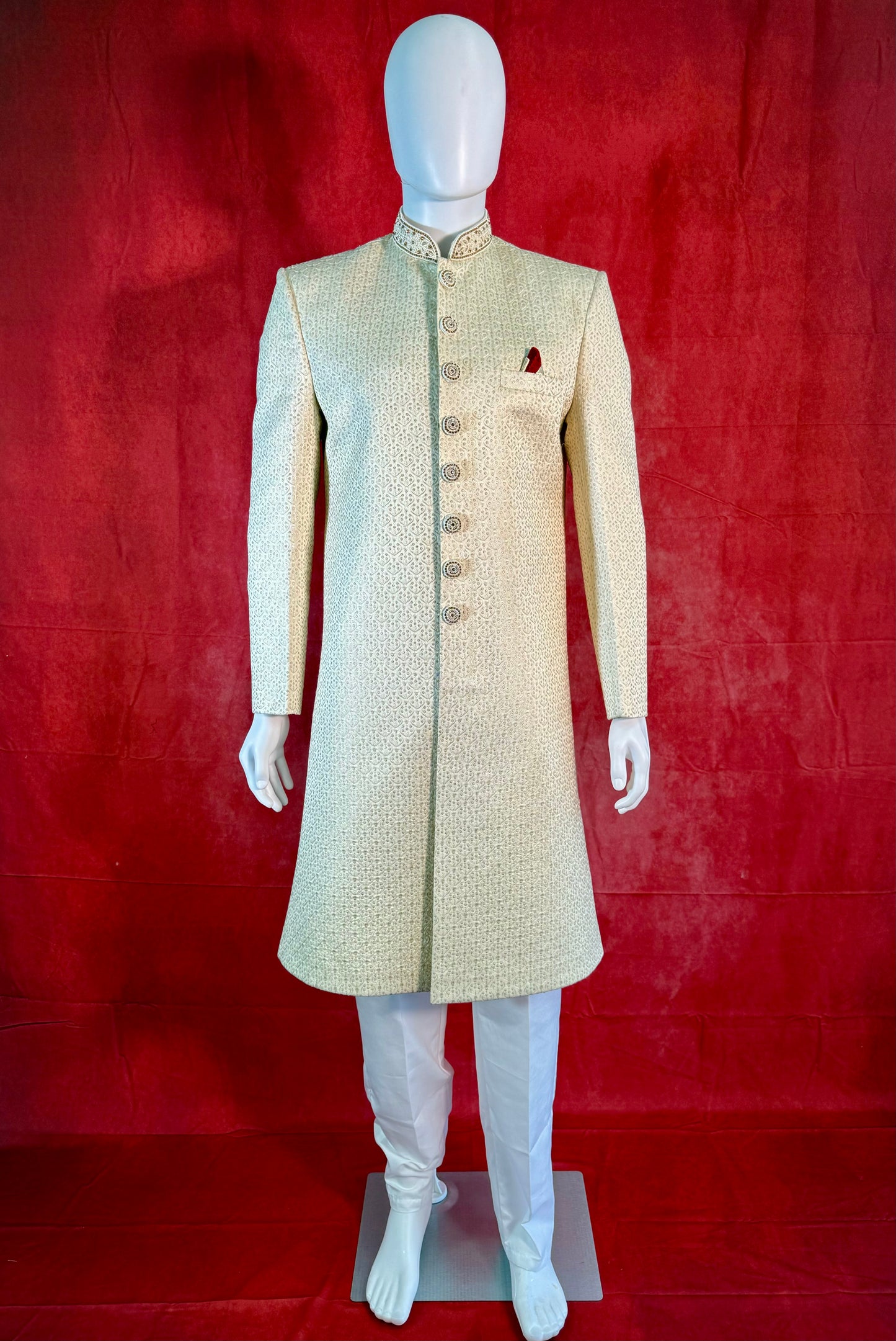 Regal Light Cream Sherwani with Intricate Patterns