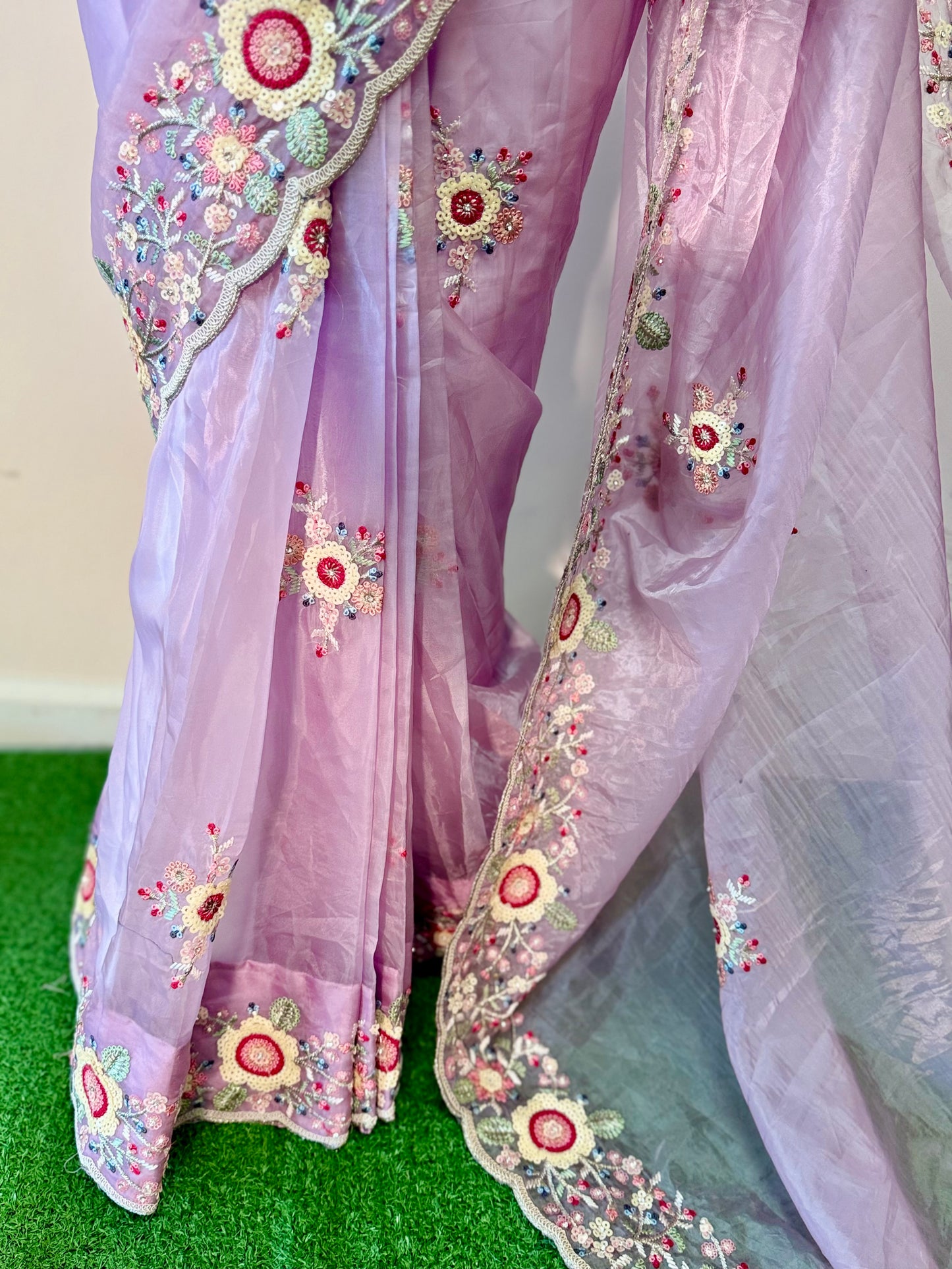 Lavender Ready-to-Wear Tissue Organza Saree (Includes Stitched Blouse)