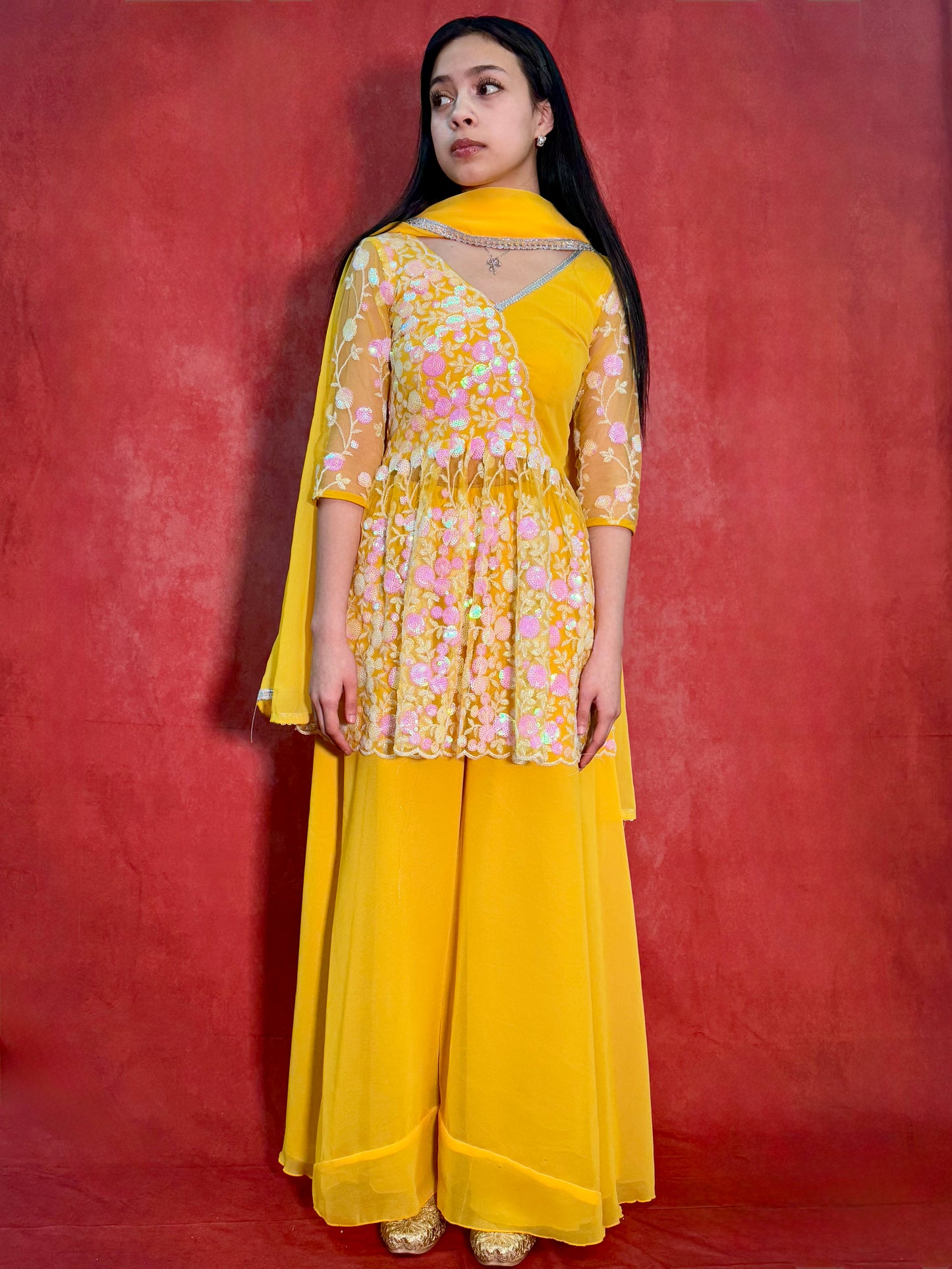 Radiant Yellow Garara Set with Elegant Detailing