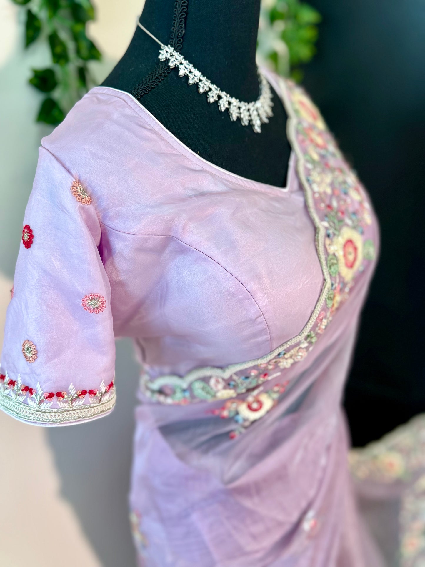 Lavender Ready-to-Wear Tissue Organza Saree (Includes Stitched Blouse)