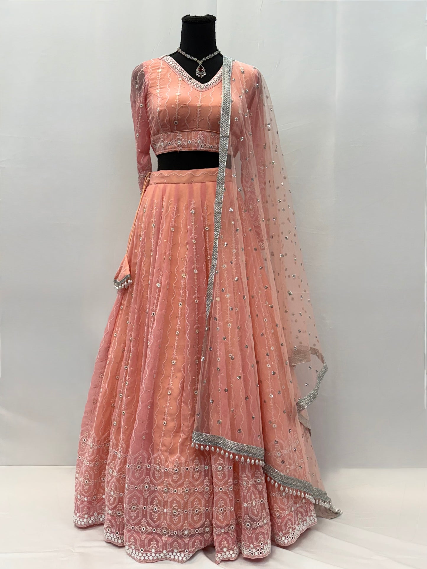 Pure Georgette Lehenga in Soft Peach/Light Coral