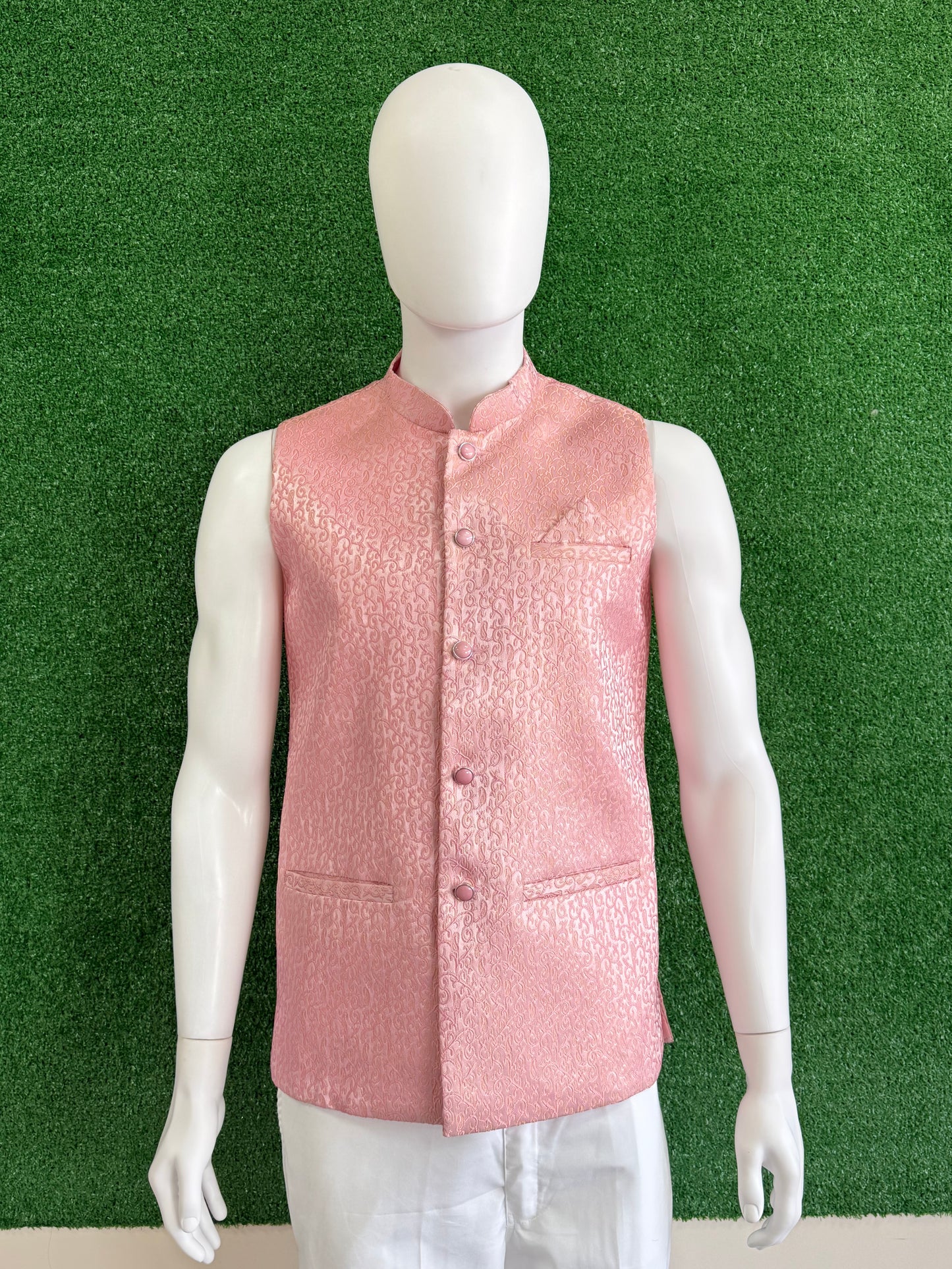 Pink Modi Coat with Patterned Design