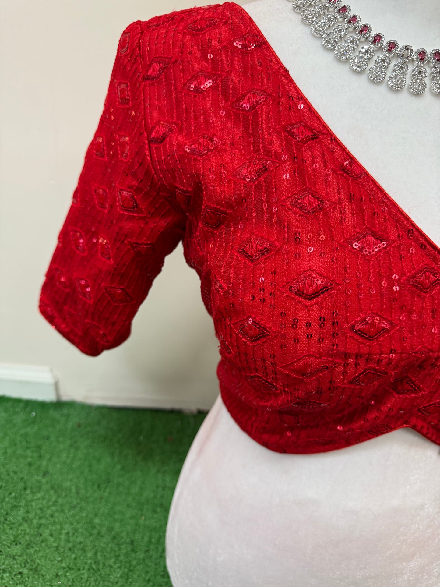 Radiant Red Georgette Sequin Blouse