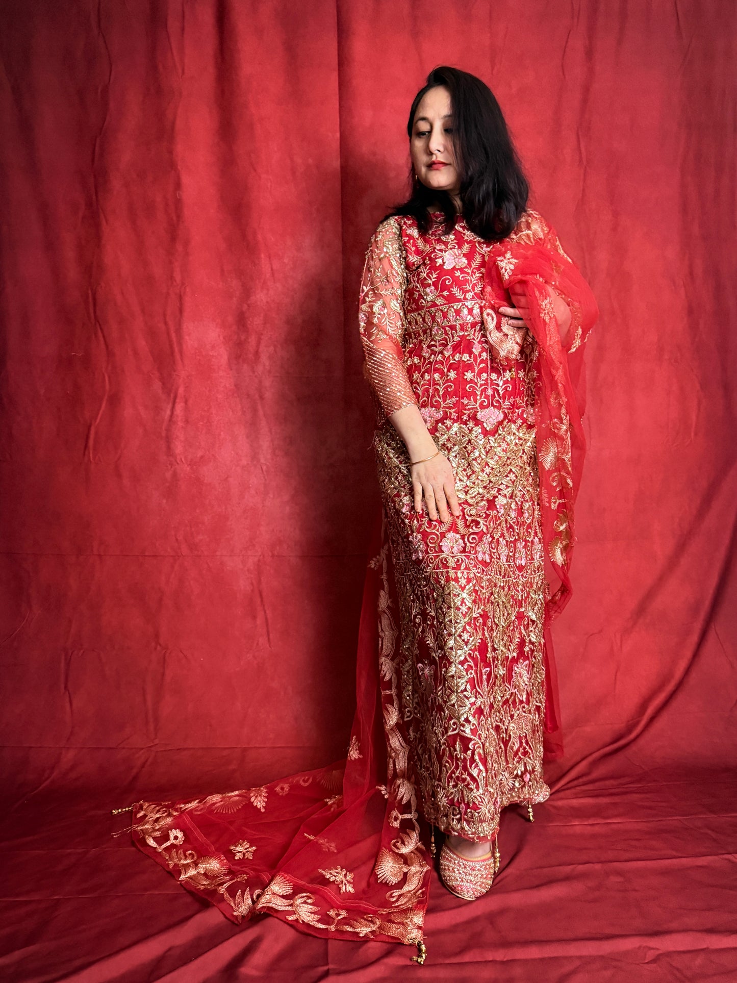 Red and Gold Rani Gown Set