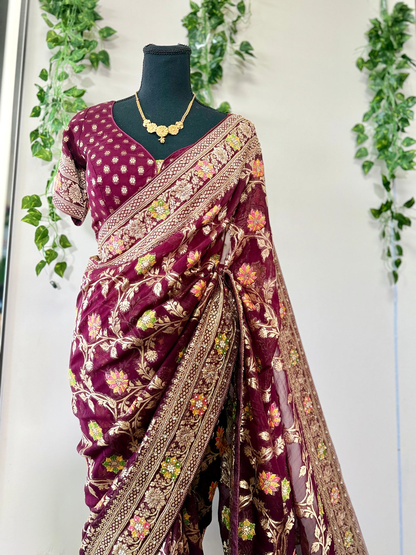 Pure Khadi Banarasi Saree – Full Jal with Exquisite Handwork (Includes Stitched Blouse)