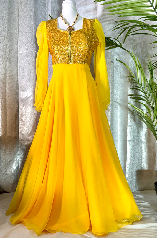 Graceful Pure Georgette Gown in Vibrant Yellow