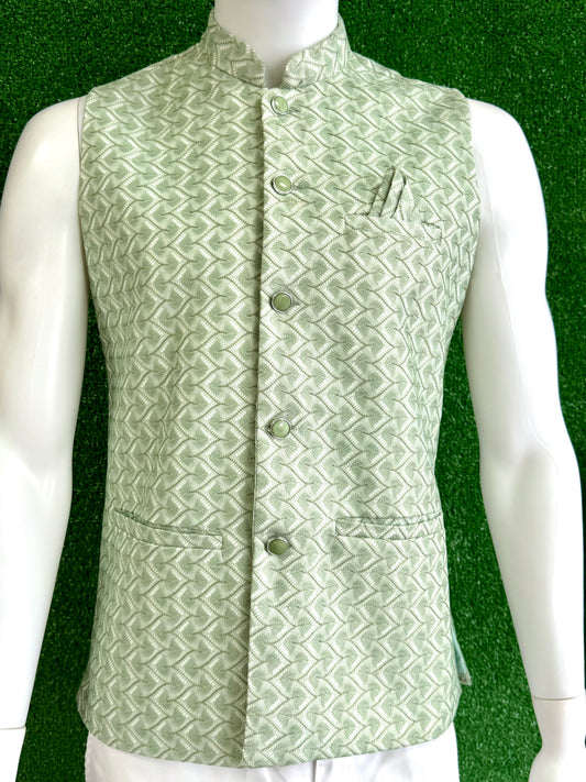 Light Green Modi Coat with White Geometric Pattern