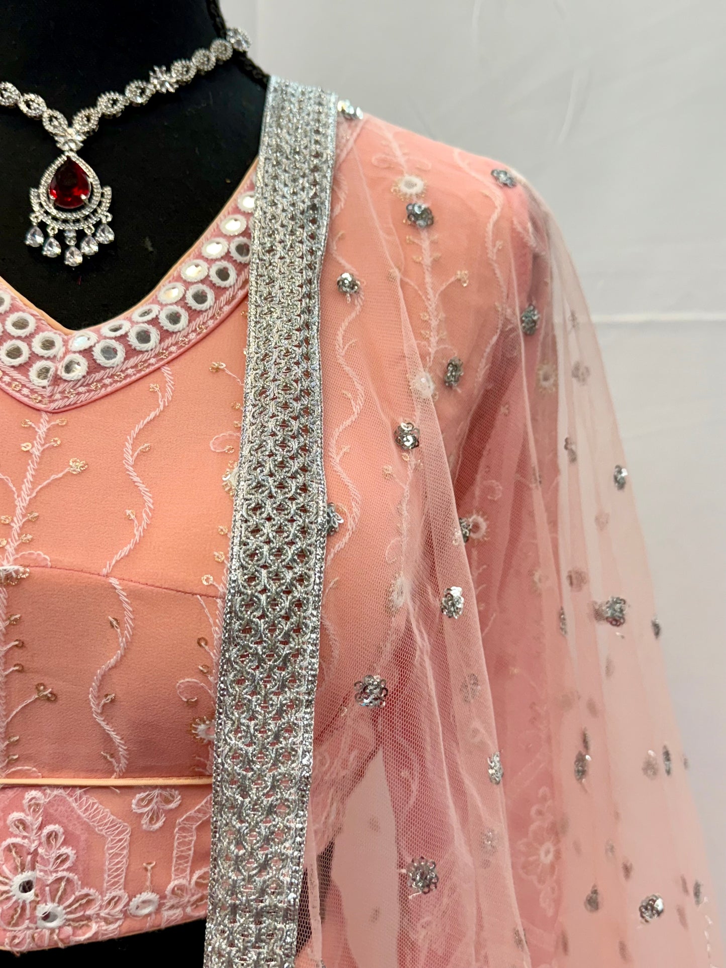 Pure Georgette Lehenga in Soft Peach/Light Coral