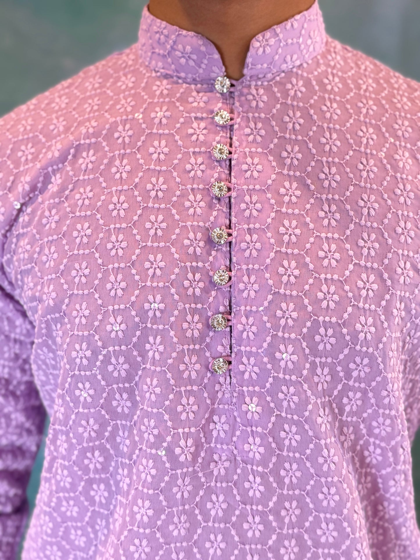 Subtle Patterned Purple Men’s Kurta with Pant Set