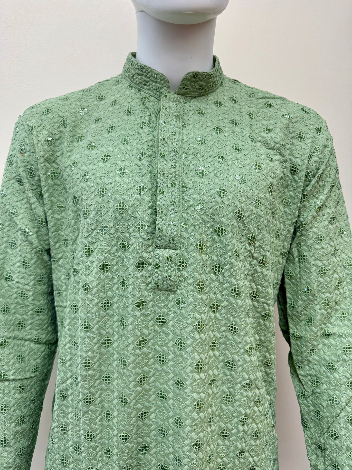 Light Green Chikankari Men’s Kurta with Matching Pants