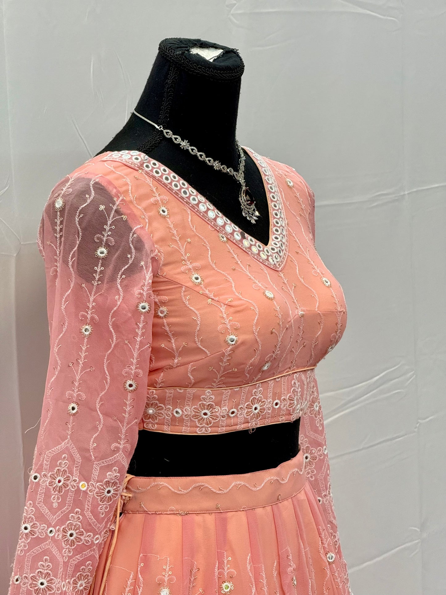 Pure Georgette Lehenga in Soft Peach/Light Coral