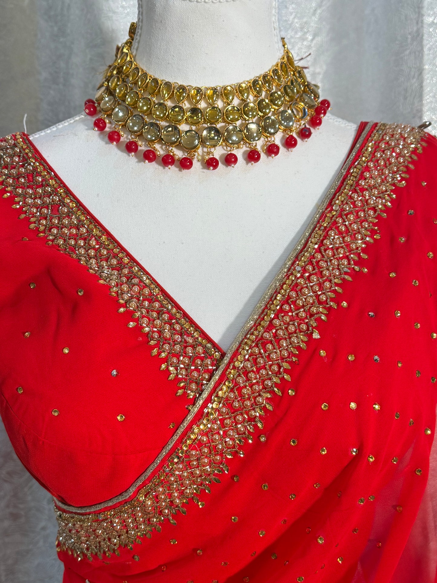 Ruhani Rouge Hand-stitched Georgette Saree Set (Includes Stitched Blouse)