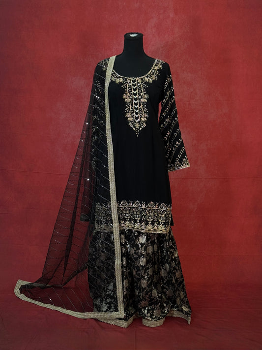 Elegant Black Handwork Sharara Set