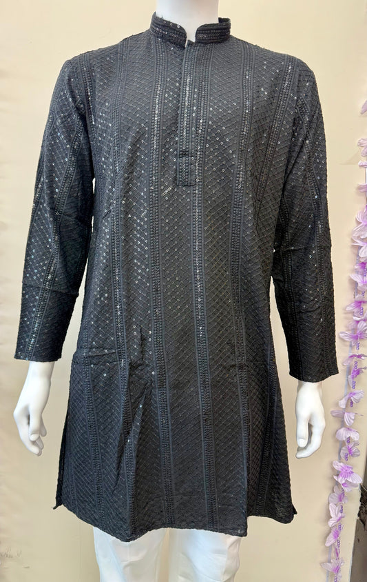 Black Chikankari Men’s Kurta with Matching Pants