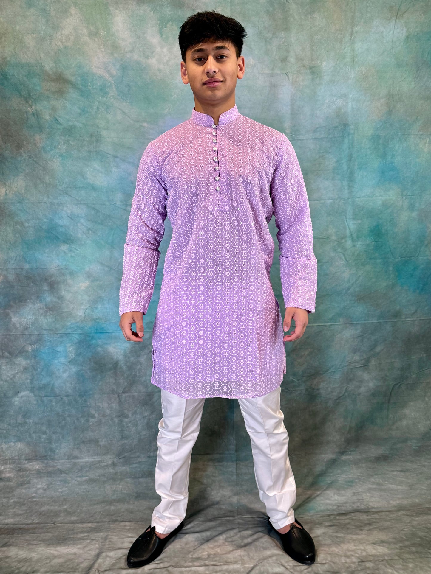 Subtle Patterned Purple Men’s Kurta with Pant Set