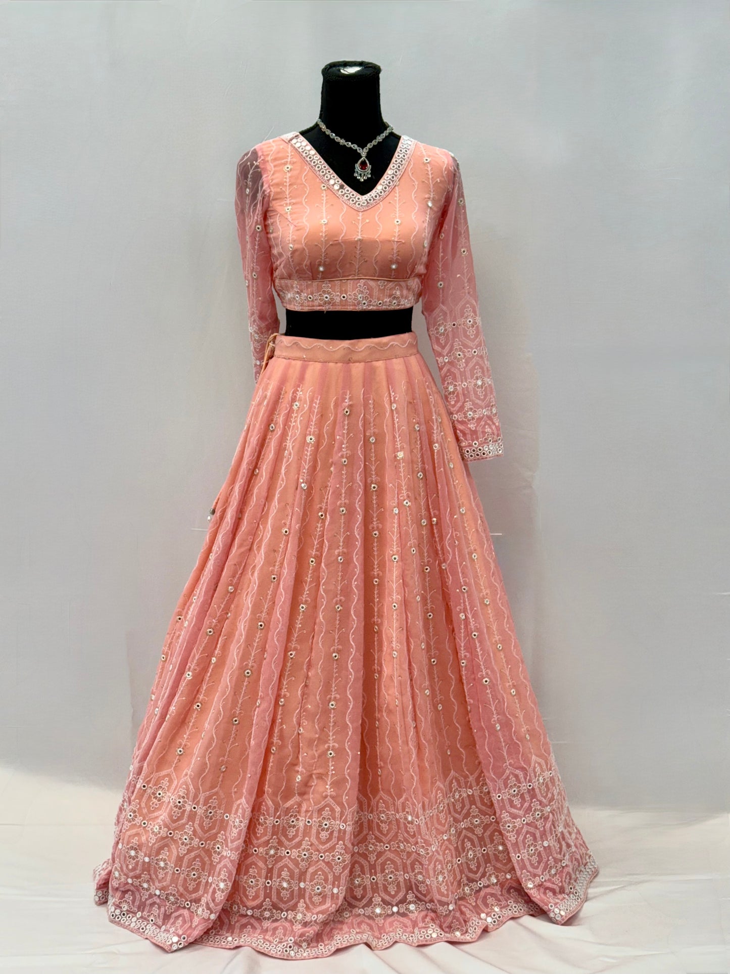 Pure Georgette Lehenga in Soft Peach/Light Coral