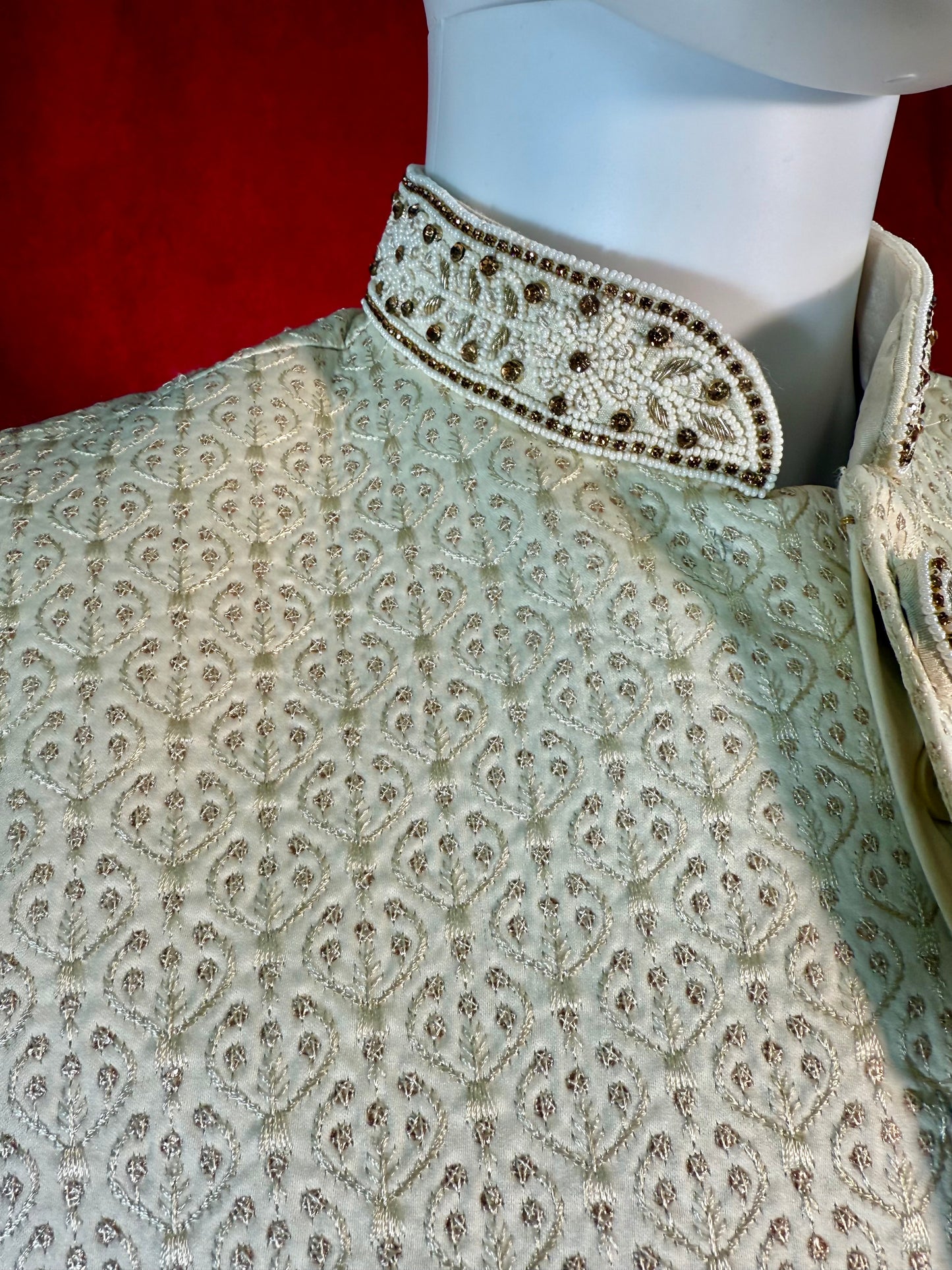 Regal Light Cream Sherwani with Intricate Patterns