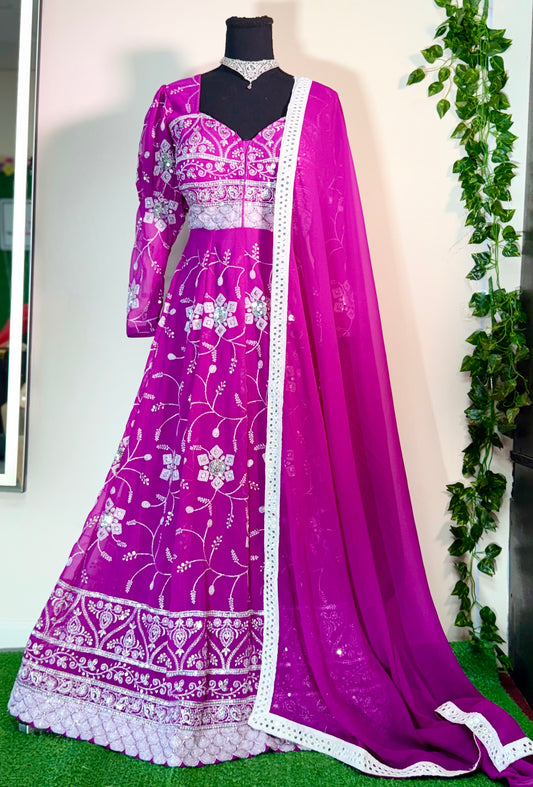 Majestic Purple Pure Georgette Gown - Sophisticated Charm