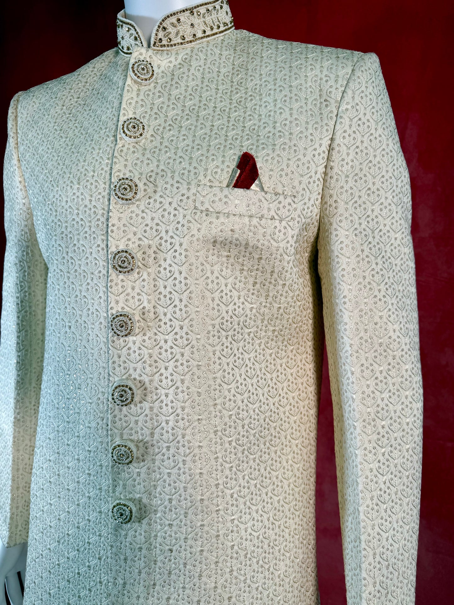 Regal Light Cream Sherwani with Intricate Patterns