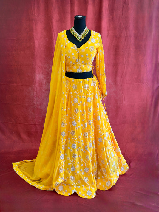 Exquisite Pure Georgette Lehenga with Intricate Thread Work