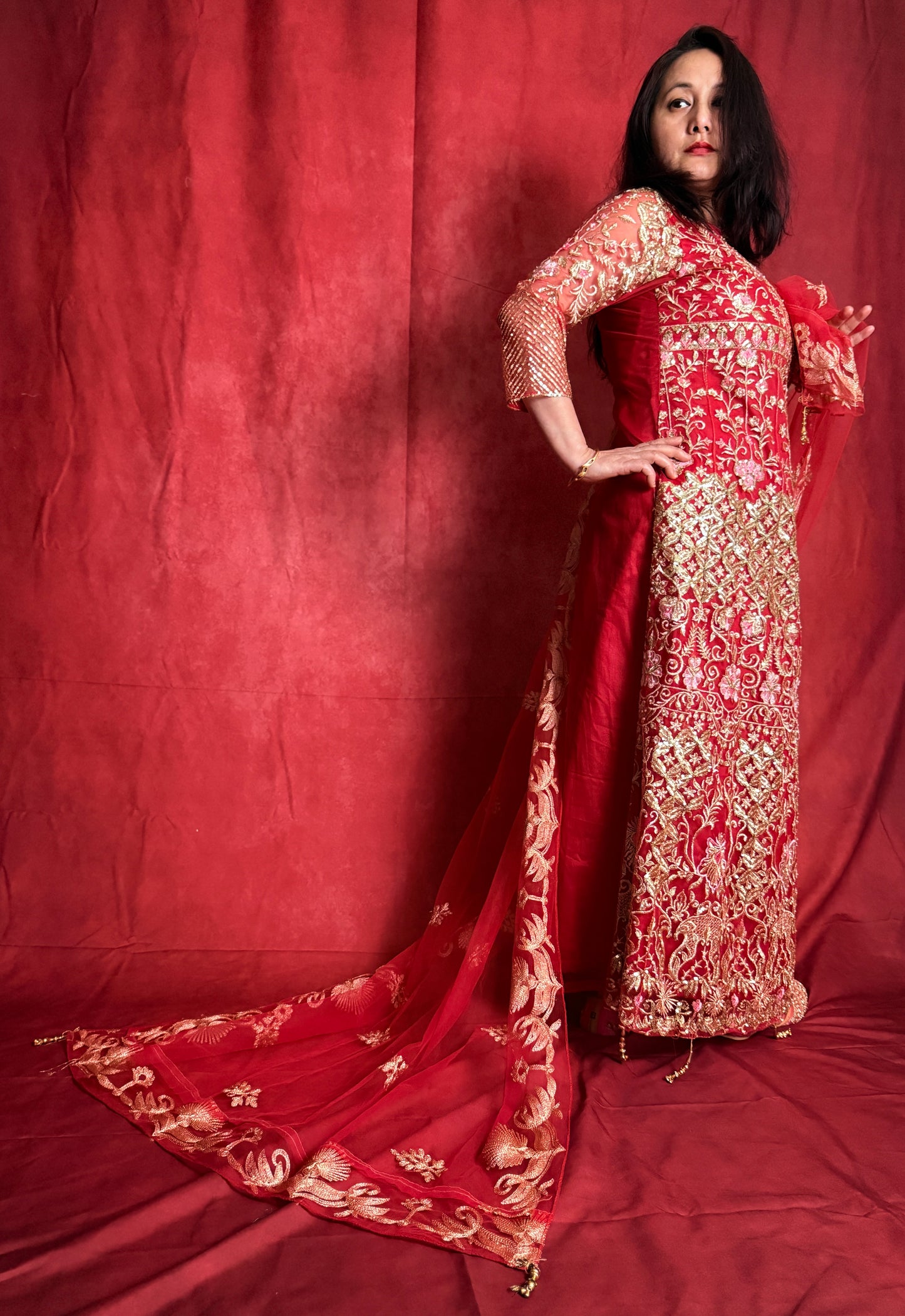 Red and Gold Rani Gown Set