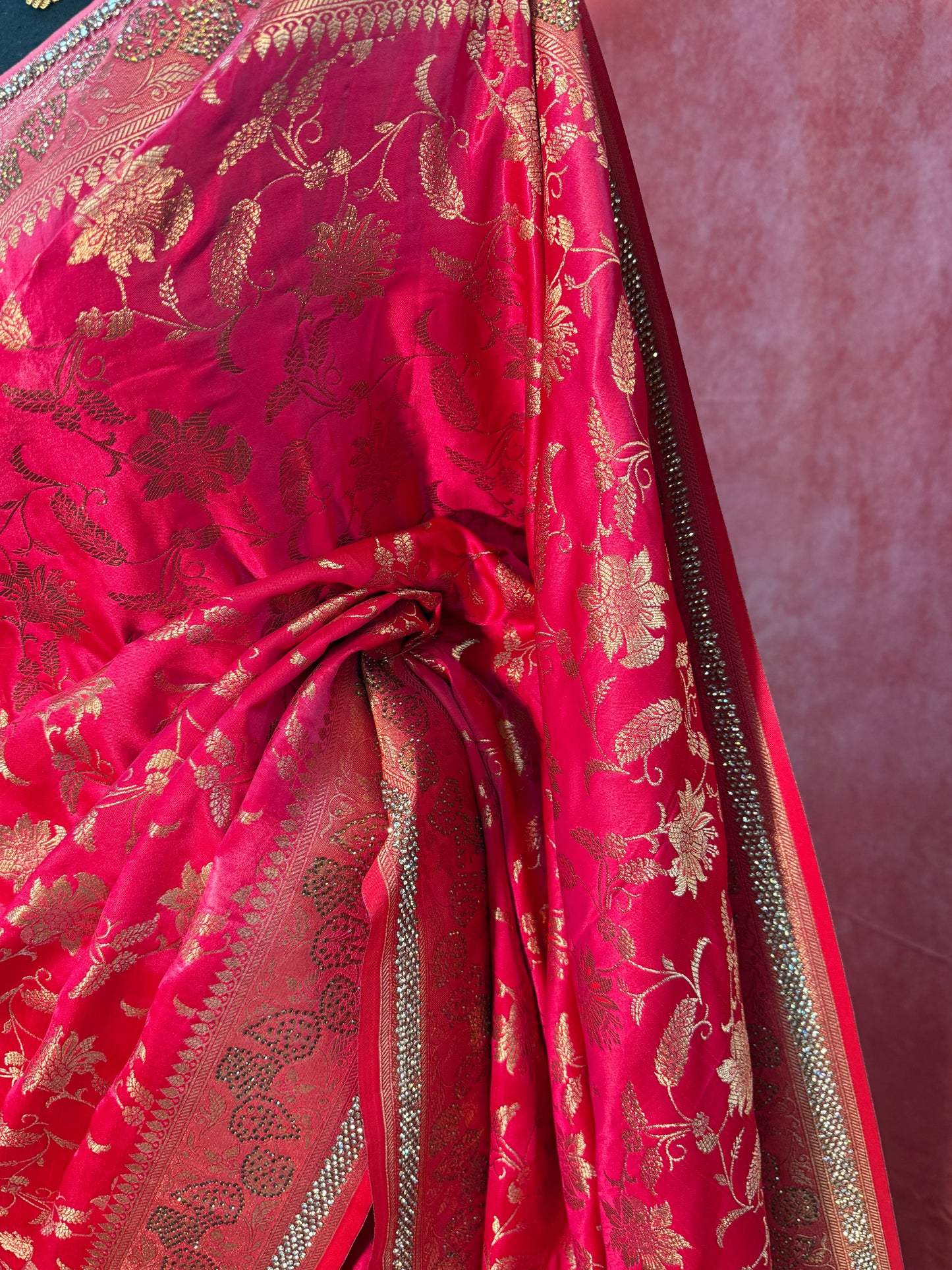 Radiant Red Pure Khatan Silk Saree (Includes Stitched Blouse)