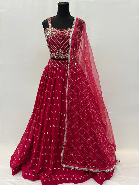 Deep Mirror Red Lehenga