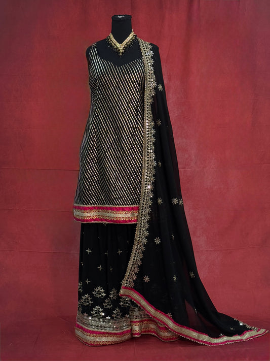 Graceful Black Sharara with Elegant Detailing