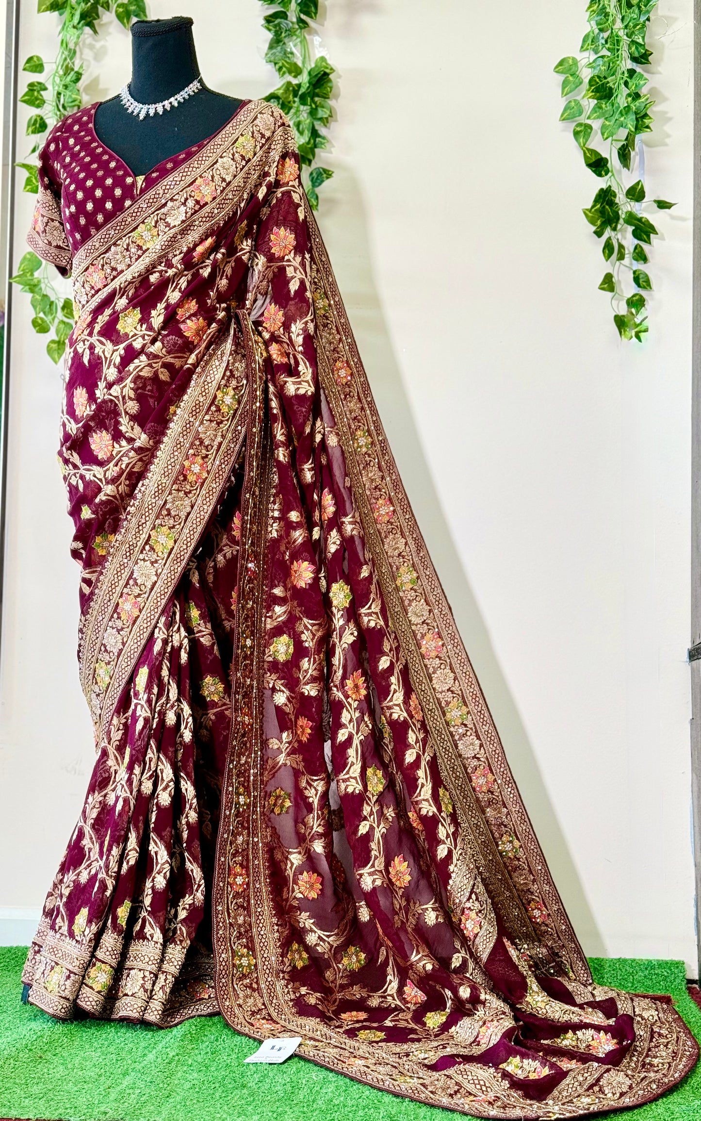 Pure Khadi Banarasi Saree – Full Jal with Exquisite Handwork (Includes Stitched Blouse)