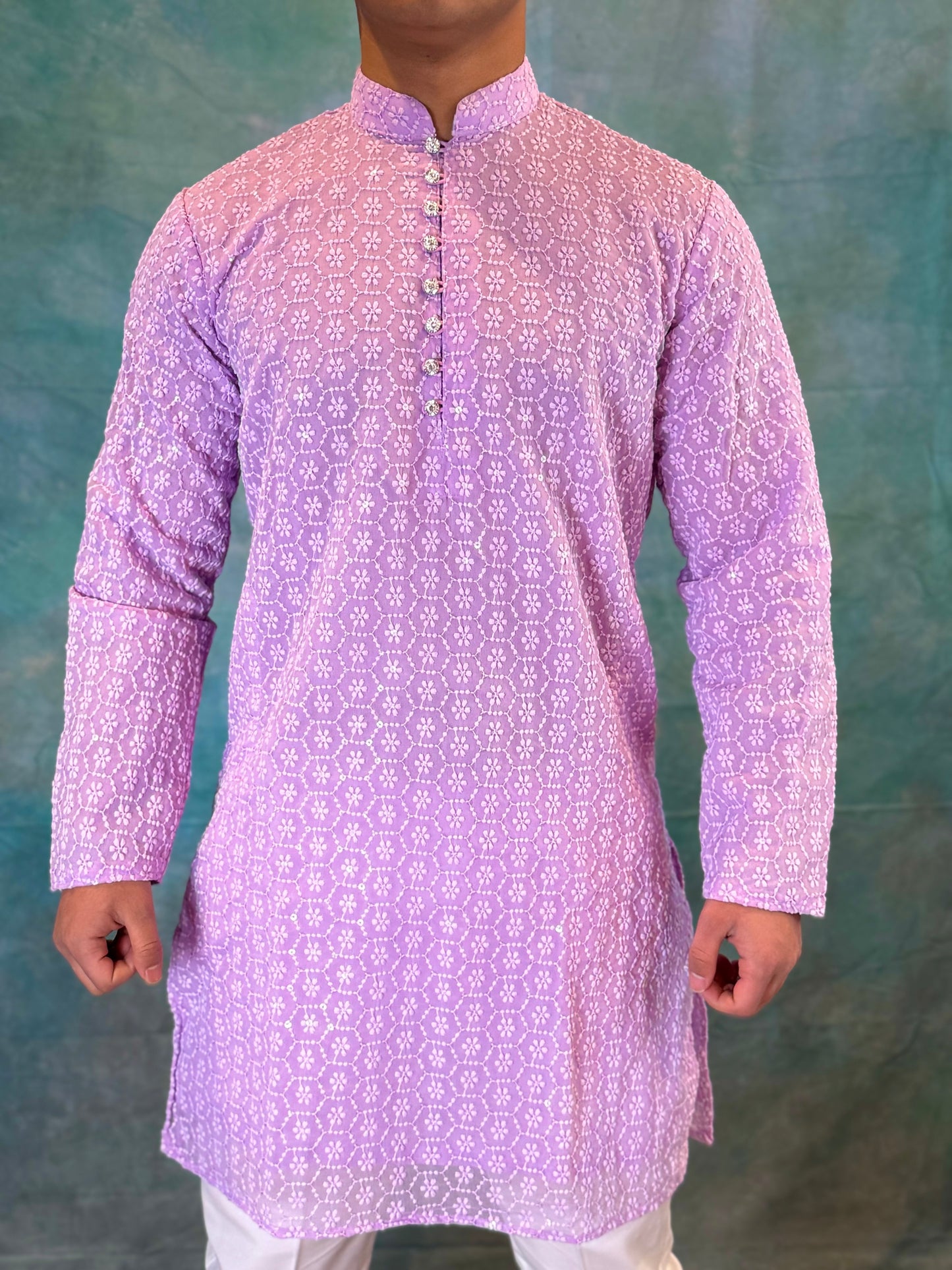 Subtle Patterned Purple Men’s Kurta with Pant Set