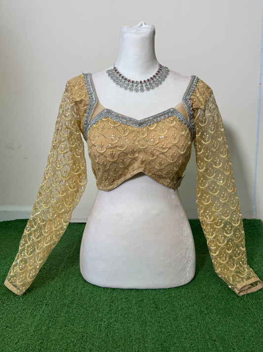 Gold Pure Georgette Sequin Blouse with Intricate Embroidery