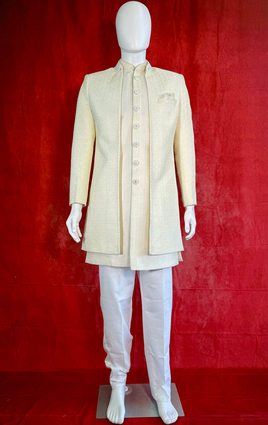 Sophisticated Cream Sherwani with Intricate Detailing