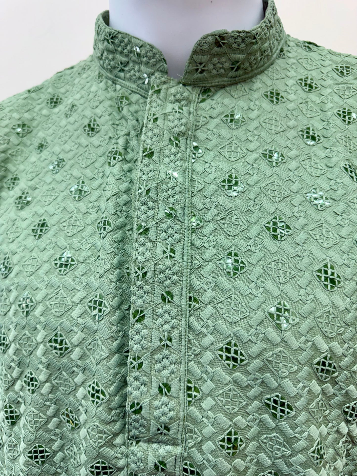 Light Green Chikankari Men’s Kurta with Matching Pants