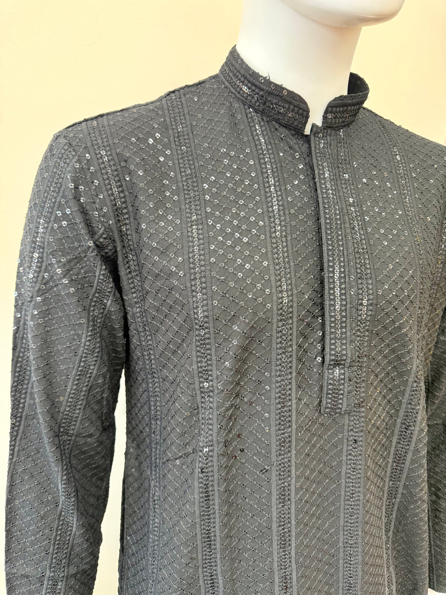 Black Chikankari Men’s Kurta with Matching Pants