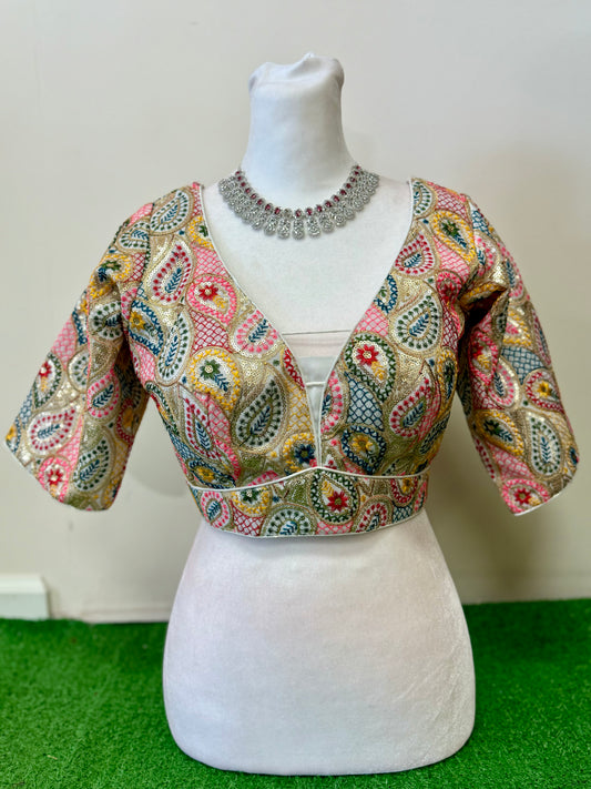 Colorful Pure Georgette Blouse with Intricate Embellishments