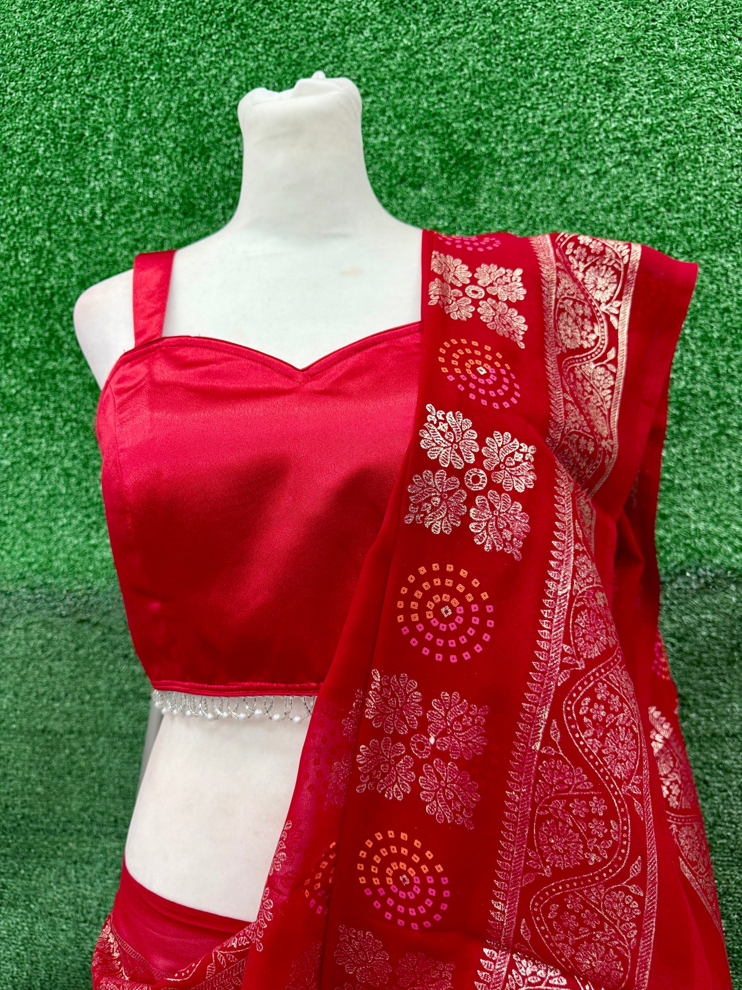 Traditional Chundri Print Saree with Finished Fall and Pico