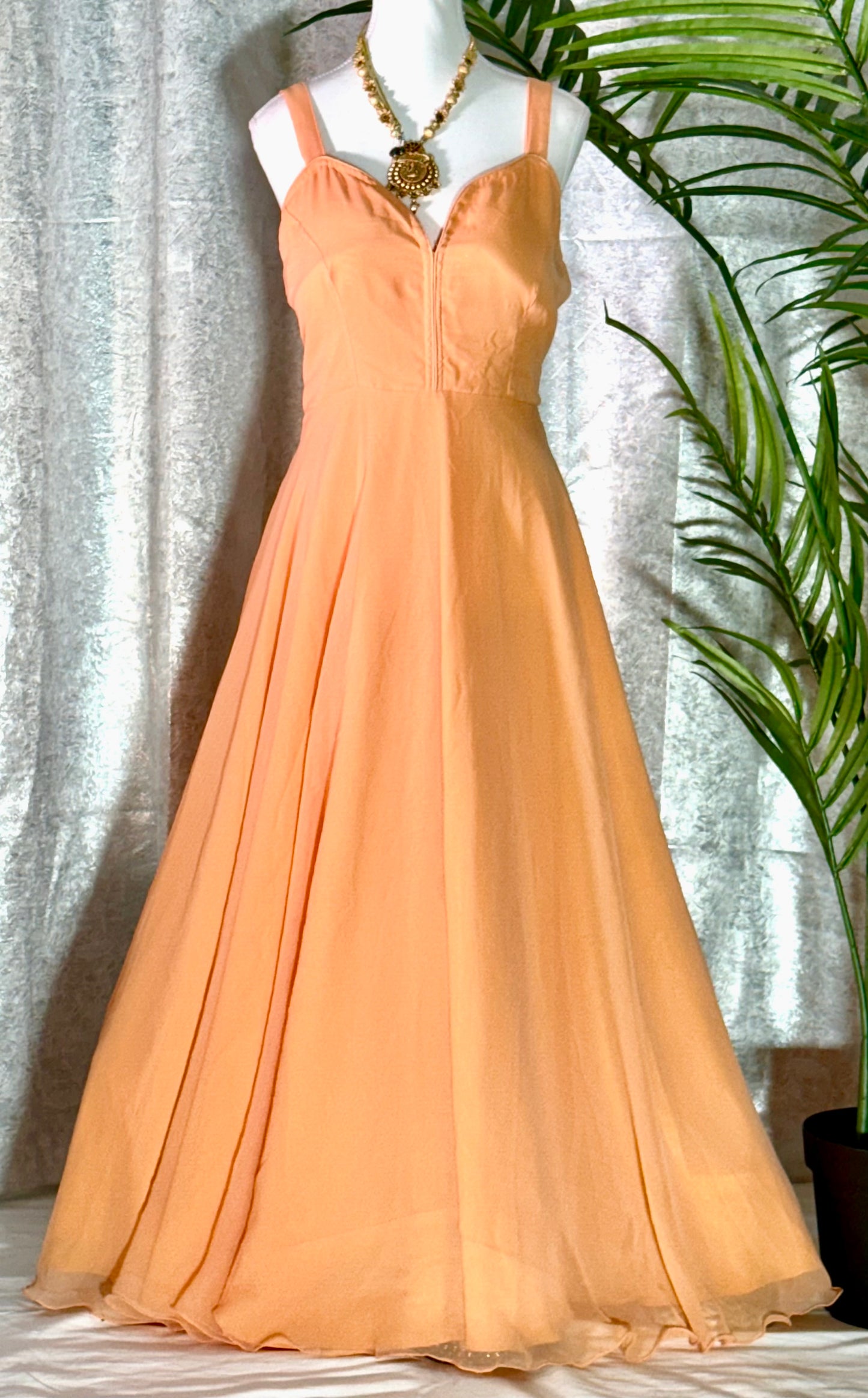 Pure Georgette Gown in Vibrant Orange (with outer)