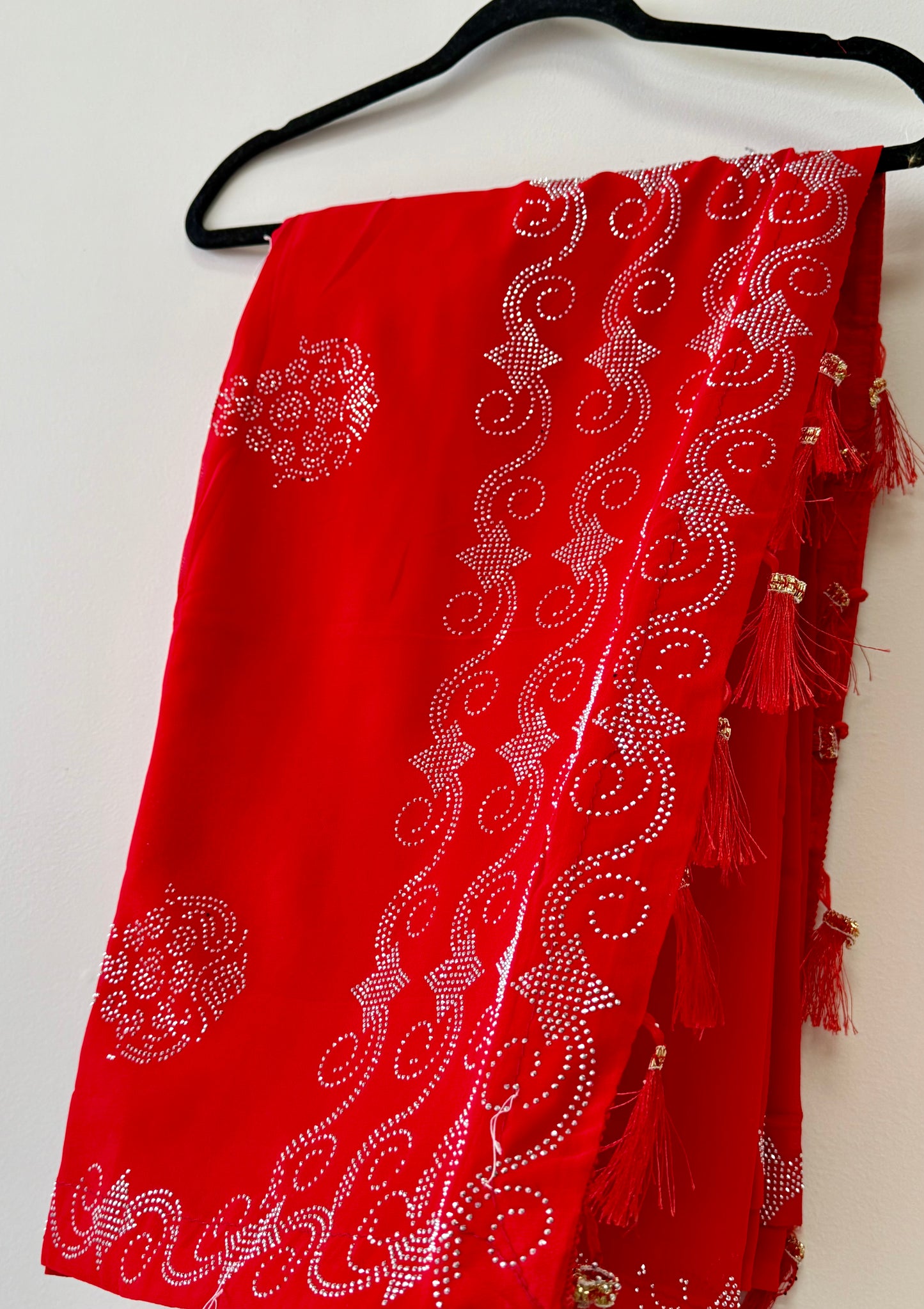 Pure Red Georgette Saree with White Surakshi Work