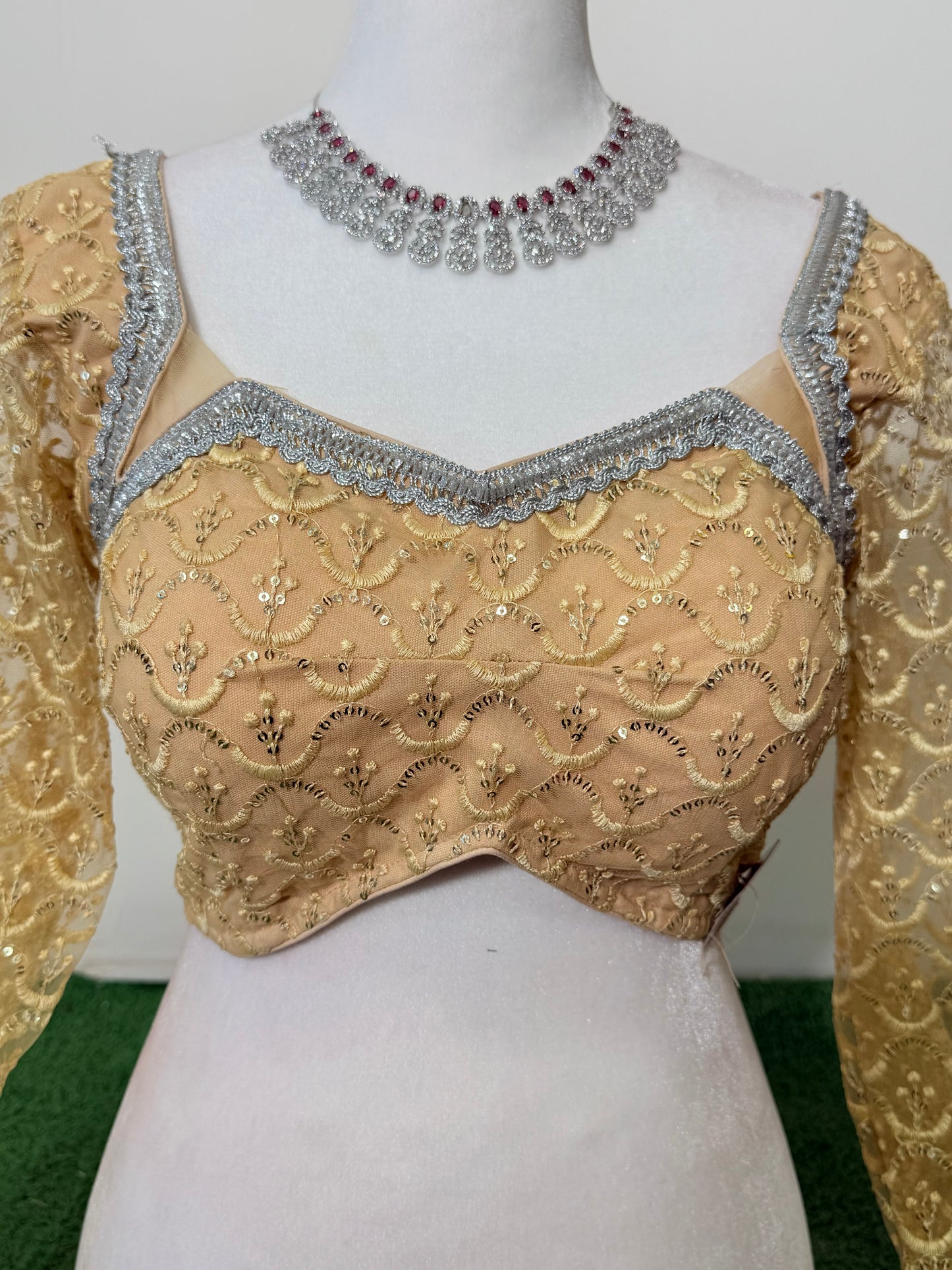 Gold Pure Georgette Sequin Blouse with Intricate Embroidery