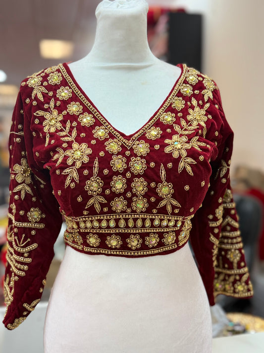 Velvet Elegance Maroon Handwork Blouse