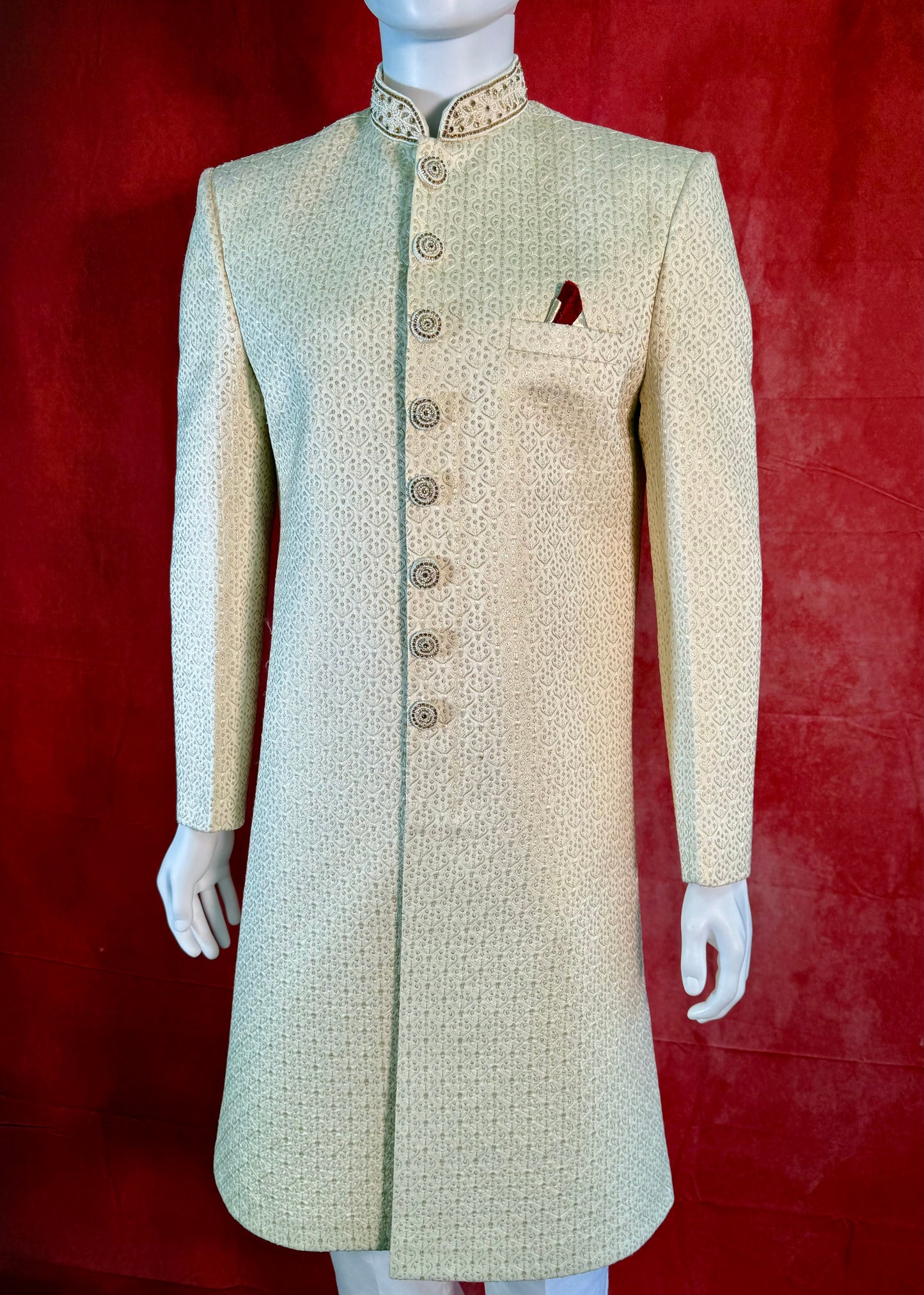 Regal Light Cream Sherwani with Intricate Patterns