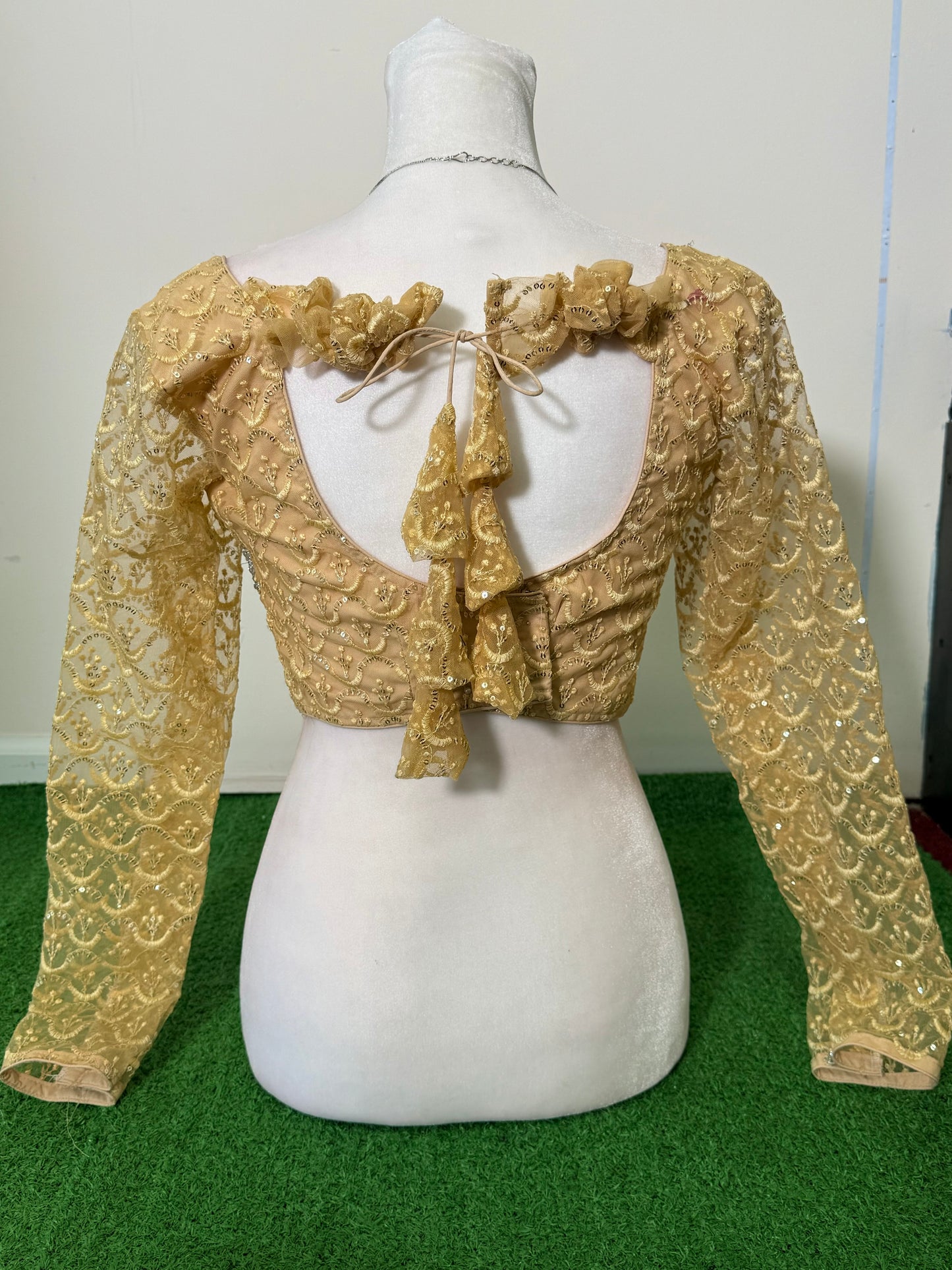 Gold Pure Georgette Sequin Blouse with Intricate Embroidery