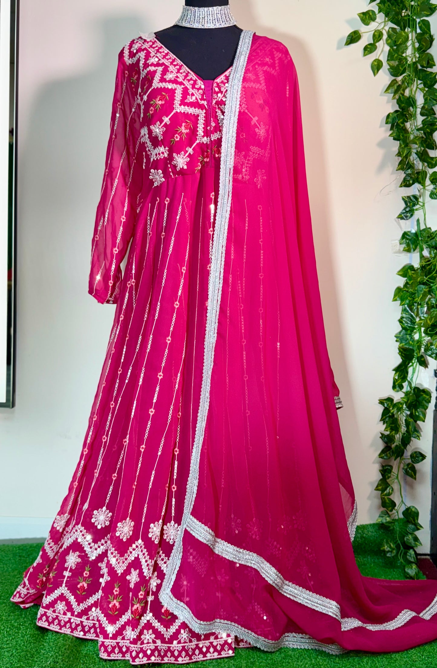 Radiant Magenta Pure Georgette Gown - Bold & Beautiful