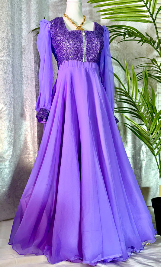 Radiant Pure Georgette Gown in Majestic Purple (With Outer)