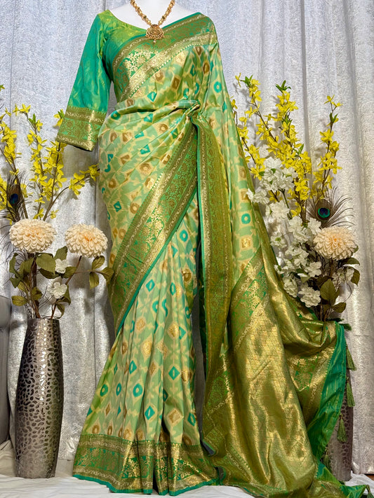 Emerald Elegance Saree with Silk (Includes Blouse)